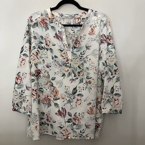 XL White Floral Blouse NWOT
